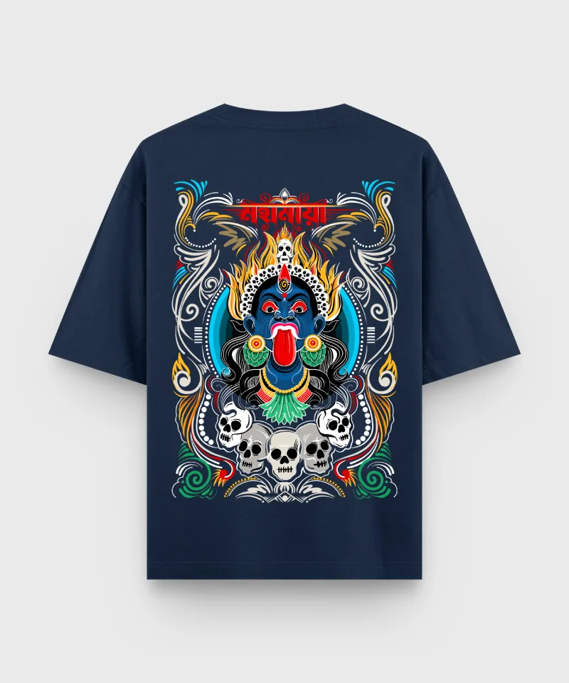 Mahamaya - back side of a Bengali printed Oversized t-shirt in Navy Blue