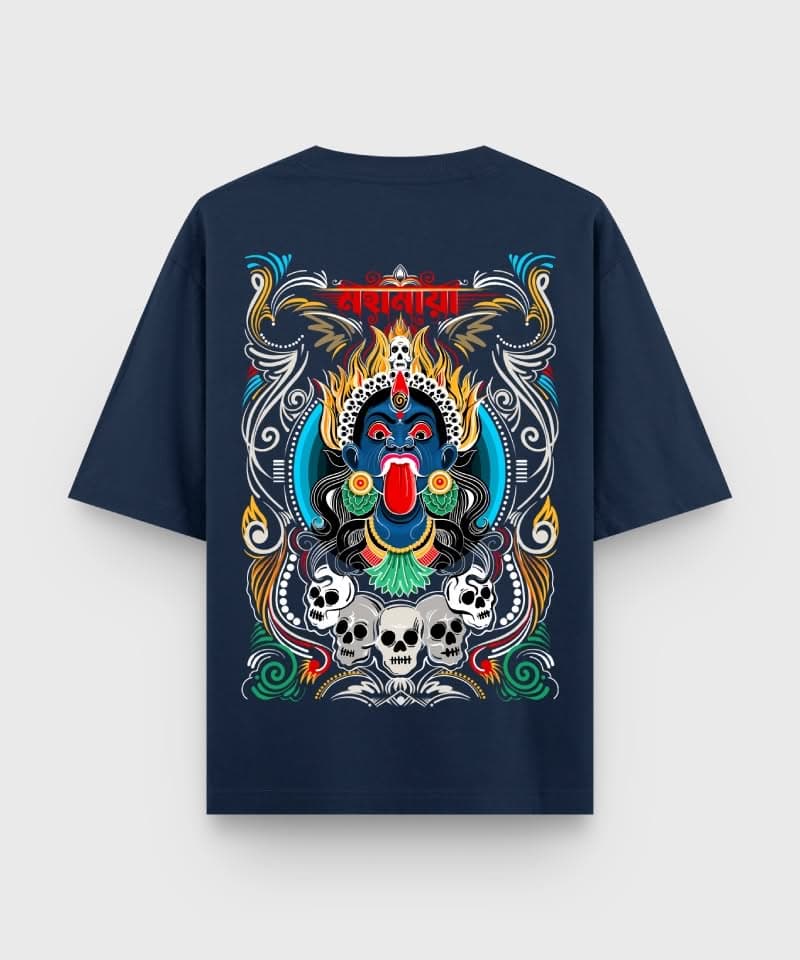 Mahamaya - back side of a Bengali printed Oversized t-shirt in Navy Blue